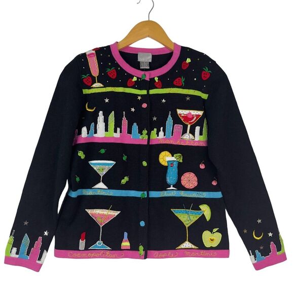 Berek Womens Cardigan Sweater Size Small S Black Embroidery Margarita City NWT